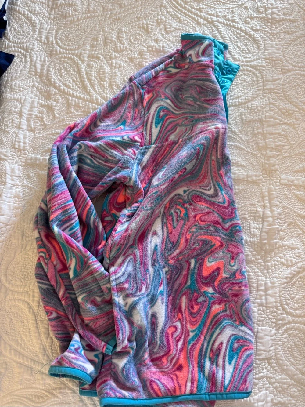 Lands' End Marble Swirl Fleece Pullover in Pink, Teal & Gray